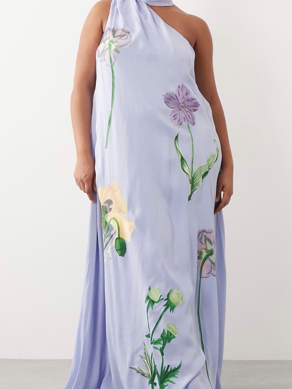 One-Shoulder Lavender Floral Maxi Dress